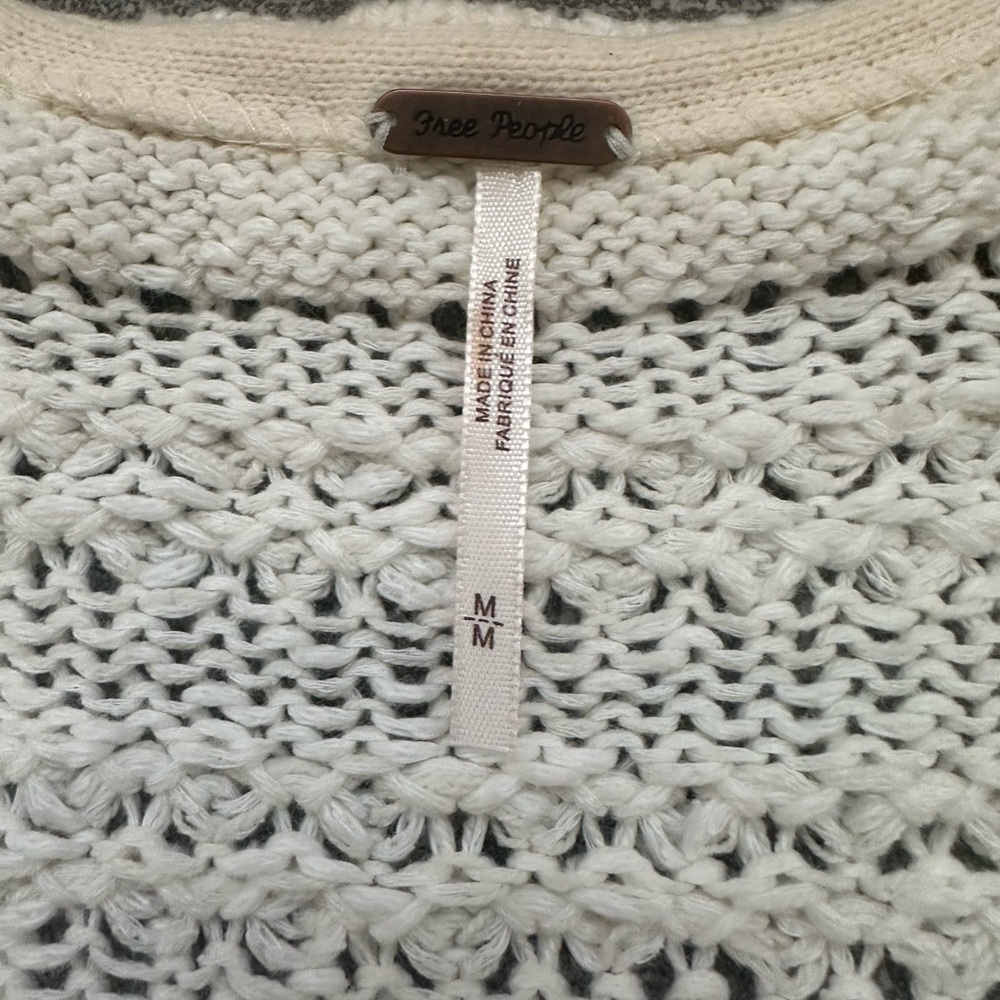 Free People Hot Tropics Pullover Tunic Sweater M White Open Knit Boho Oversized - Picture 4 of 10